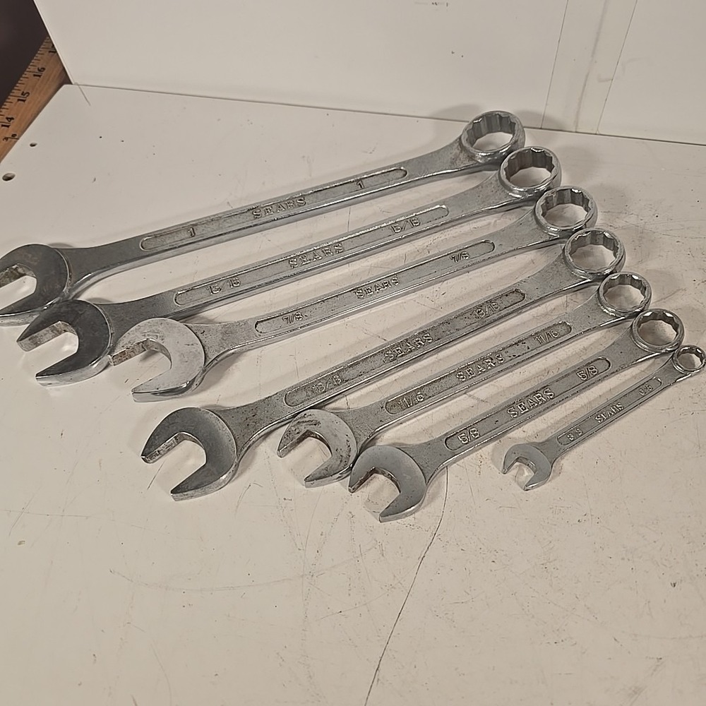 Vtg SEARS 7 Piece 12 Point Combination Wrench Set BF Japan SAE 3/8 to 1"